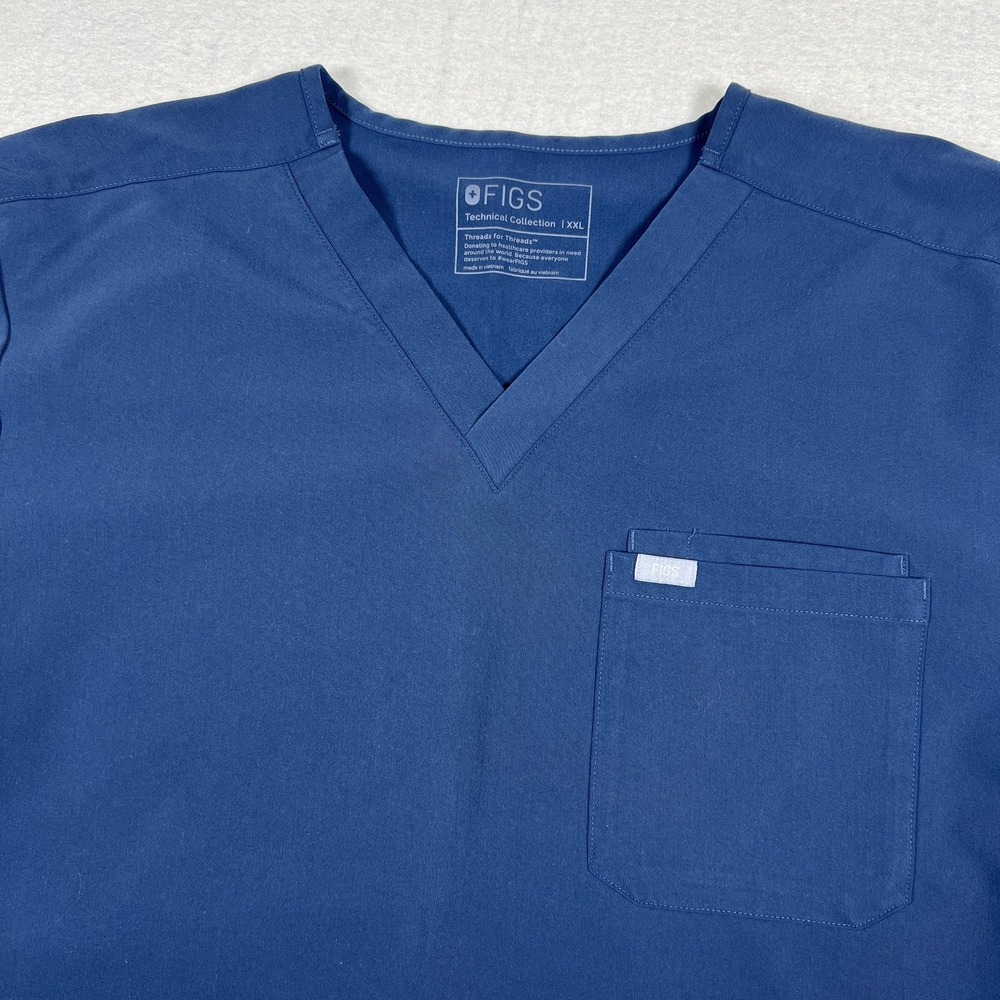 FIGS Leon V Neck‎ Scrub Shirt Mens XXL Blue Top Technical Collection Stretch
